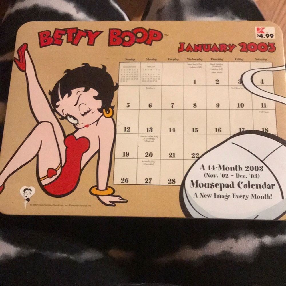 2003 Betty boop mouse pad calendar